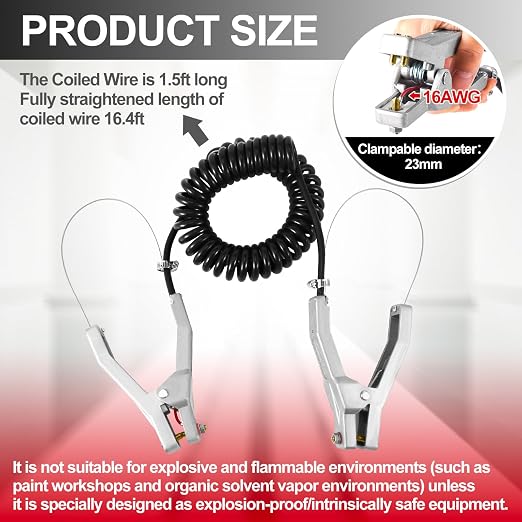 Copkim 4 Sets Insulated Ground Cable Clip 16.4ft Coiled Grounding Anti Static - Image 2