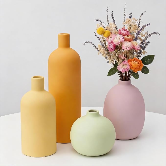 Macaron Ceramic Vase Set of 4, Modern Colors Home Decor, Rustic Farmhouse by JXINDUJU