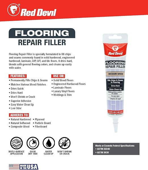 Red Devil 056055 Flooring Repair Filler, 5 oz., Dark Gray, 4 Pack - Image 8