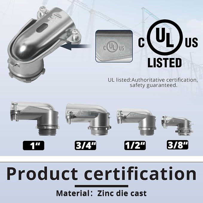 90° Squeeze Connectors, 1/2 Inch Flexible Metallic Conduit Fitting, connects to - Image 4