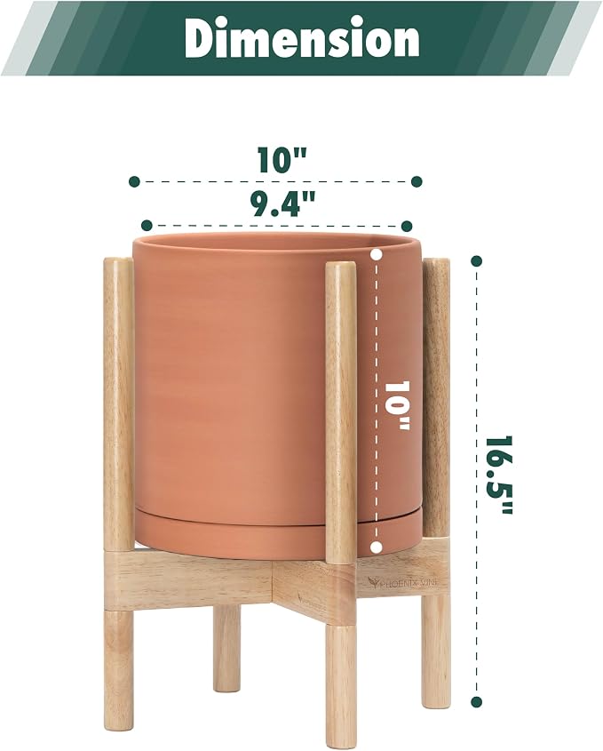 D'vine Dev Terracotta Pot with Natural Wood Stand, 10 in, 55-B-K-5 | - Image 3