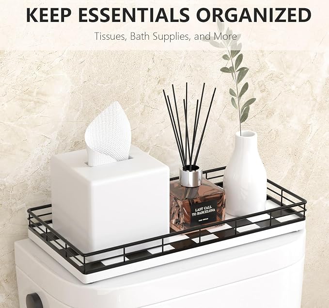 Toilet Paper Basket Organizer, Oak Wood Toilet Tank Tray - Image 3