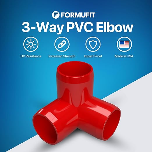 1” 3-Way Elbow Furniture Grade PVC Fitting in Red, Made in USA, UV-Resistant - Image 2