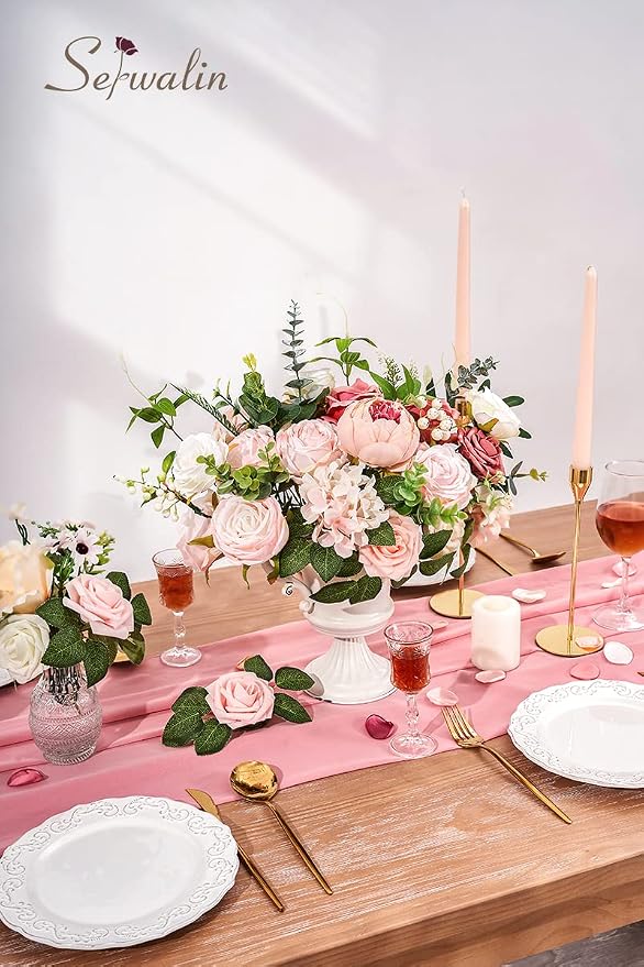 Serwalin 2PCS Artificial Flowers Pink Peonies Silk Flowers - Image 4