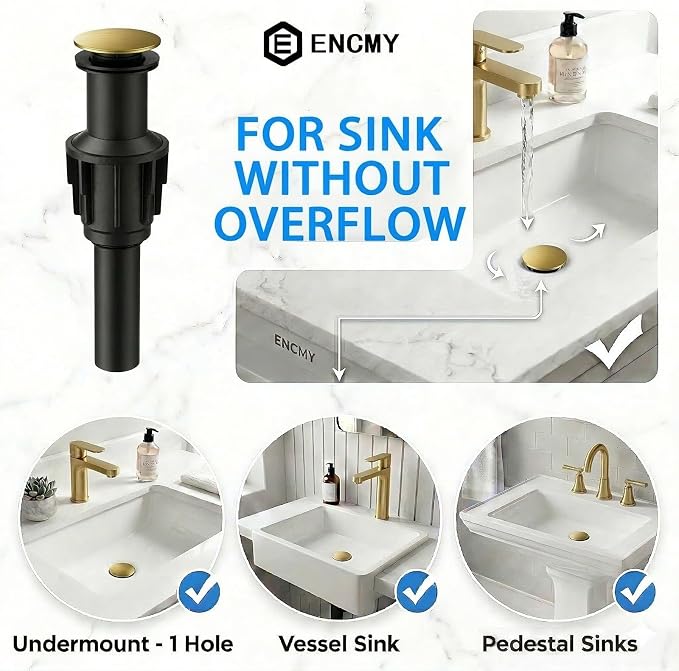 Bathroom Sink Drain Without Overflow- Brushed Gold Pop up Drain - Image 6
