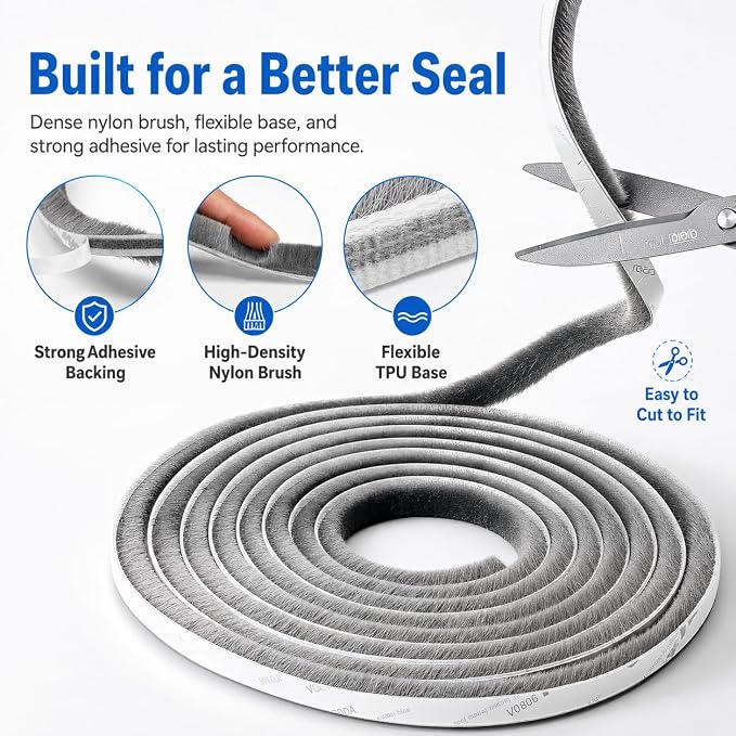 Brush Weather Stripping, Self-Adhesive Pile Door Seal Strip - Image 3