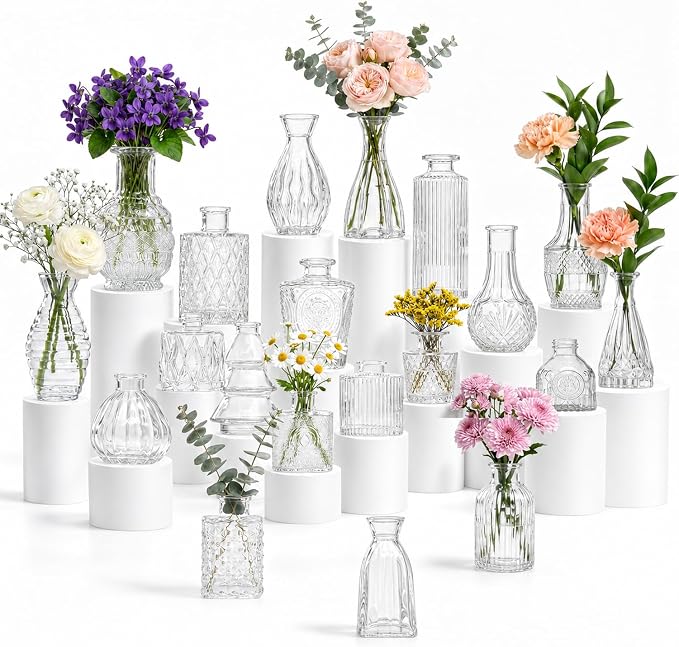 20 Pcs Clear Glass Bud Vases, Small Vintage Bud Vase Set by YINGERHUAN