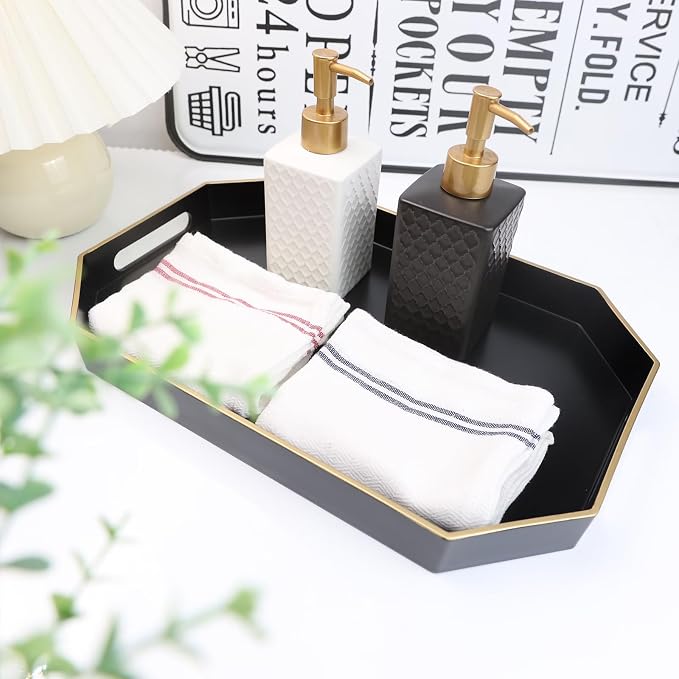 Black Decorative Tray with Handles, Octagon Versatile Serving Tray - Image 5