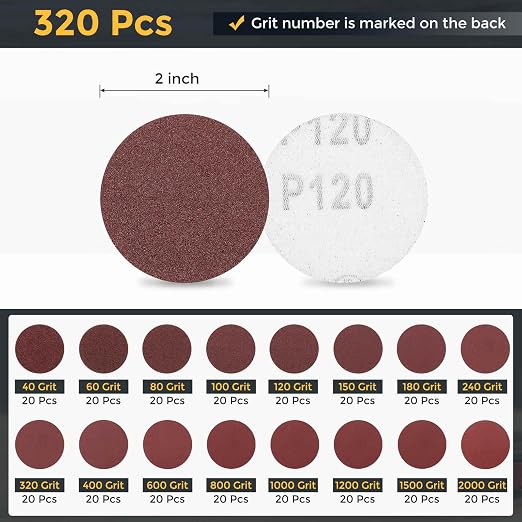 HARFINGTON 320Pcs 2Inch Sanding Disc Hook & Loop Sandpaper Aluminum Oxide | - Image 2