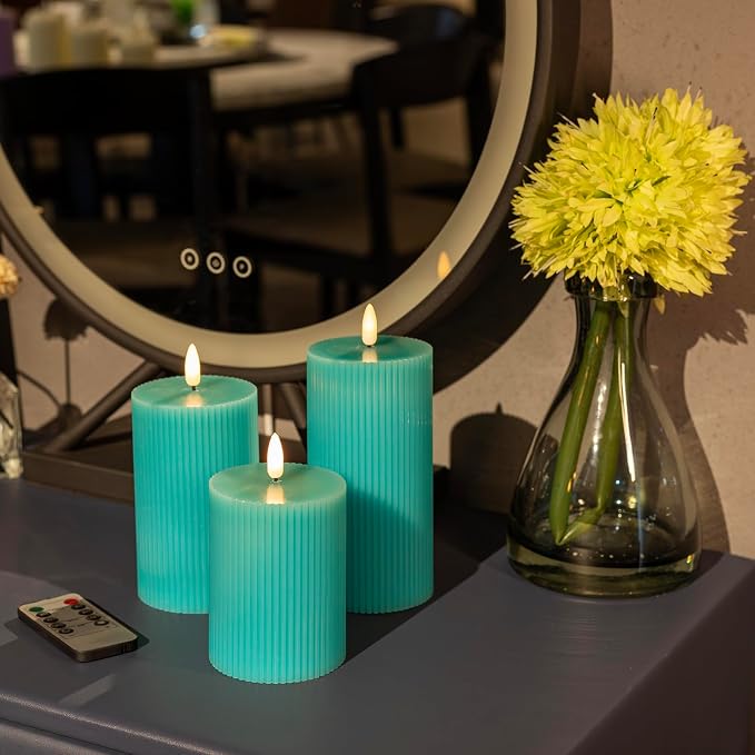 Teal Flameless Candles with Remote - Image 3