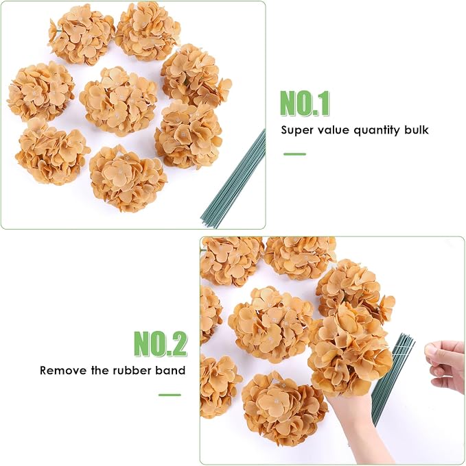 AVIVIHO 65pcs Fake Flowers Brown Hydrangea Artificial Flowers Bulk Silk Flowers - Image 5