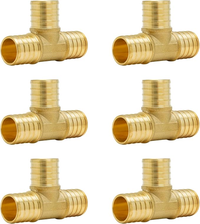 6-Pack 1 Inch PEX Tee Fittings | Brass by SUNGATOR