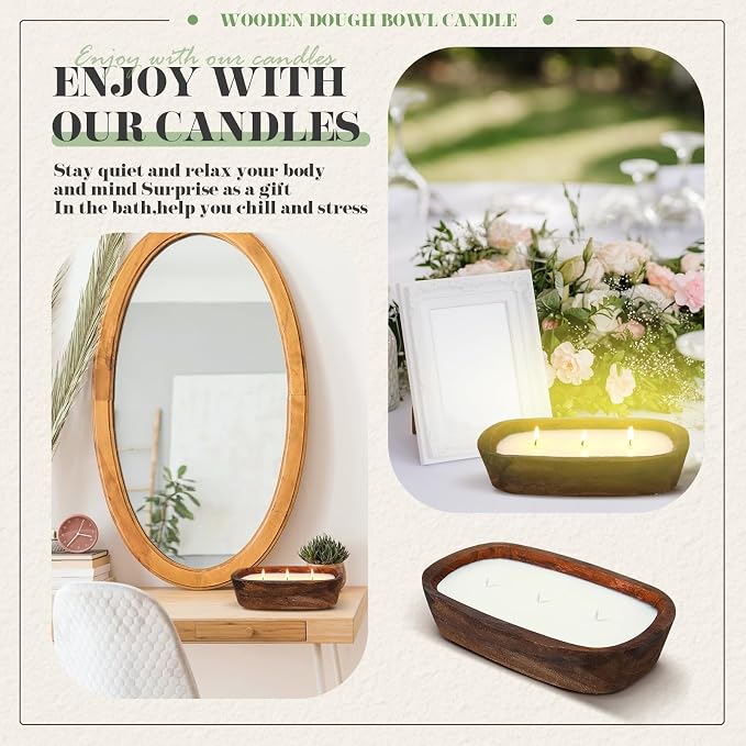 Threlaco 1 Pack 10 Inch Wood Dough Bowl Candles Home Rustic Dough Bowl Soy - Image 3
