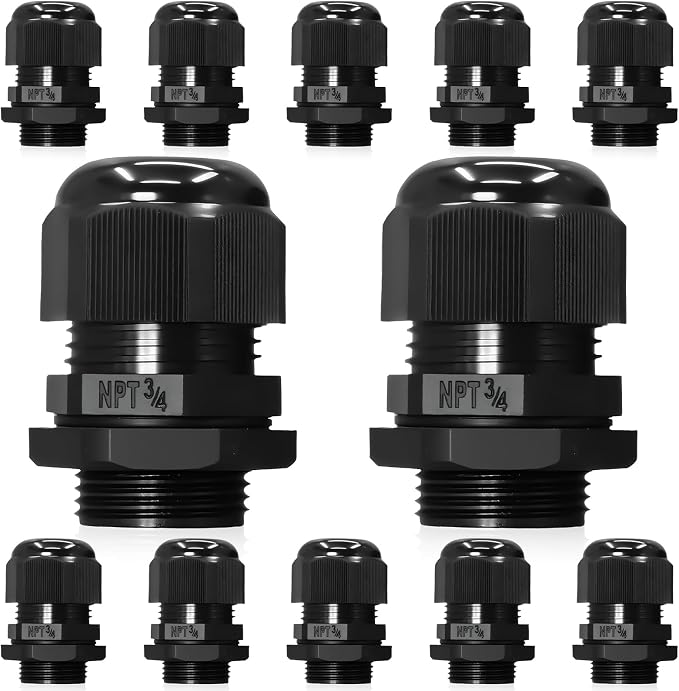 12 Pcs 3/4" NPT Black Adjustable Cable Glands by Wocloer