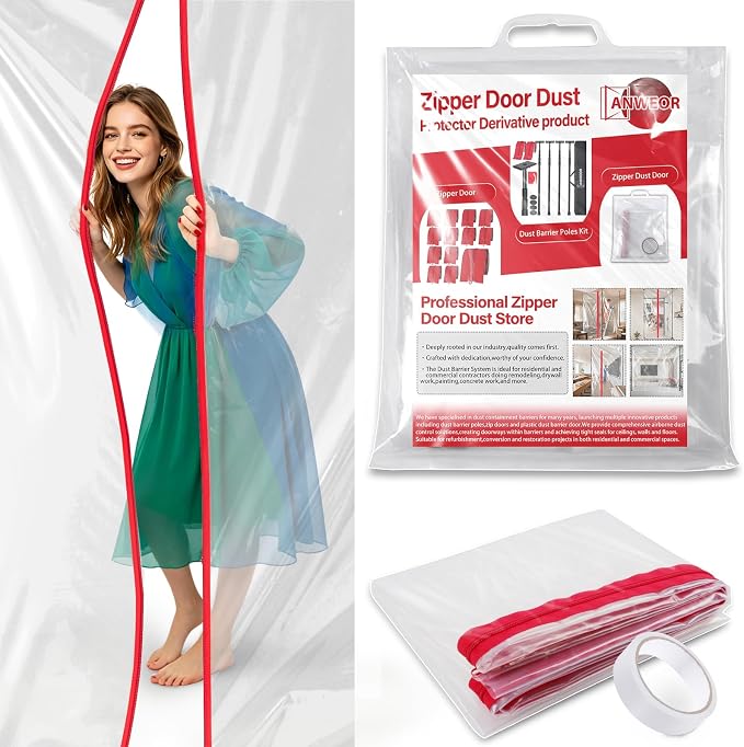 4 FT x 7.2 FT Dust Barrier Plastic Zipper Door, Door Dust Cover by ANWEOR