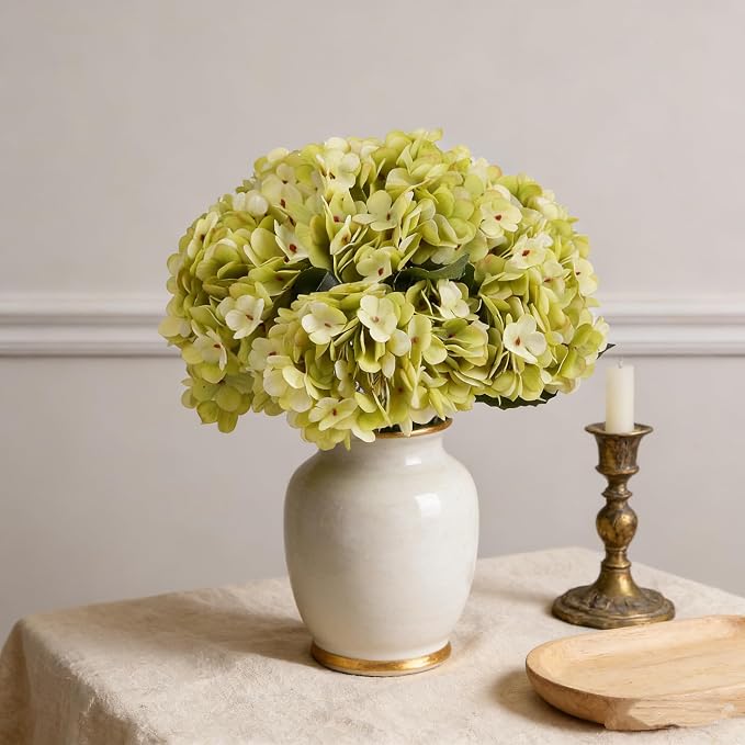Kimura's Cabin 6pcs Hydrangea Artificial Flowers Silk Hydrangeas, Neon Green | - Image 5