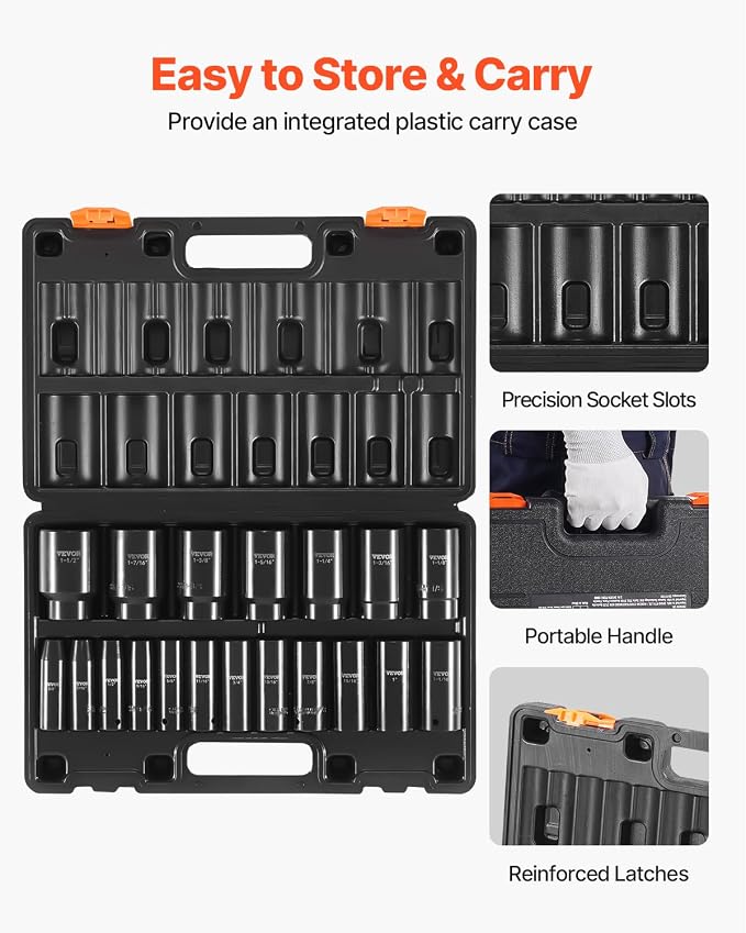 VEVOR Impact Socket Set, 1/2" 19 Piece Impact Sockets, Deep Socket, 6-Point - Image 5