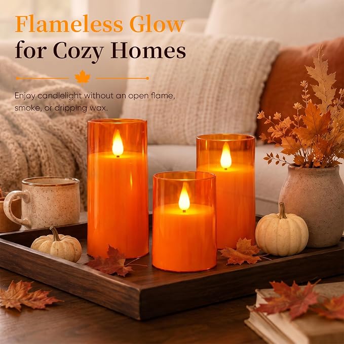 Homemory Halloween Orange Flameless Candles, Remote Timer, 3 Pack | Flameless - Image 7