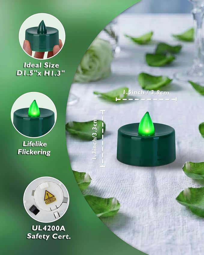Homemory 24-Pack Green Flameless Battery Tealight Candles, 200+ Hours | - Image 2