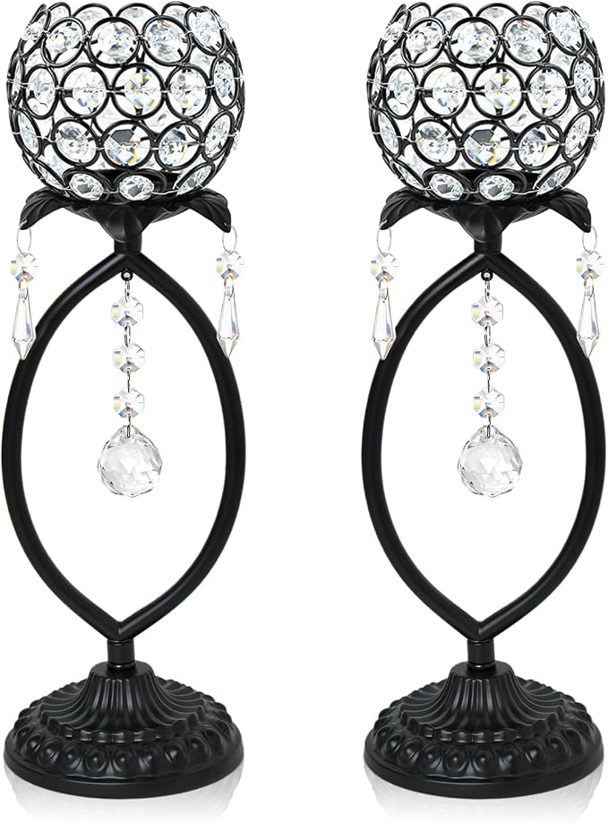 2 Pcs Elegant Metal Crystal Tea Light Candle Holders by kehail