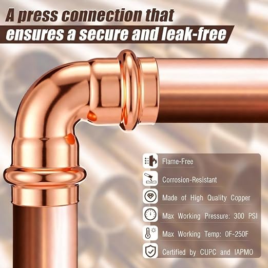 Therwen 15 Pcs 3/4 Inch Copper Pipe Press Fittings, 90 Degree Elbow Coupling - Image 5