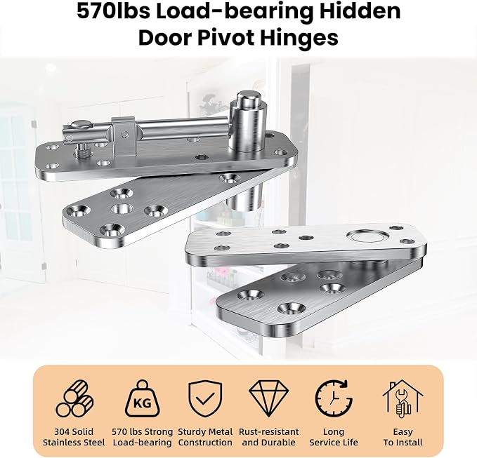 Hidden Door Hinge Pivot Hinge, 570LBS Load-Bearing Heavy Duty Pivot Door - Image 2