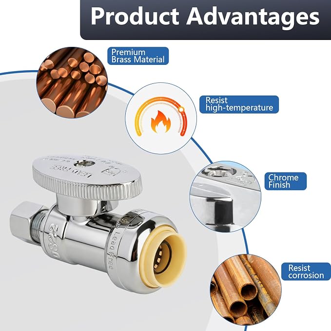 WiseWater Push Connect Straight Stop Valve 1/2" x 1/4" | 1/4 Turn - Image 6