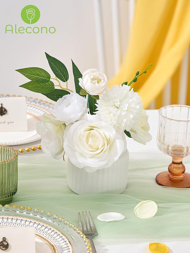 Alecono White Artificial Flowers, Silk Fake Roses - Image 8