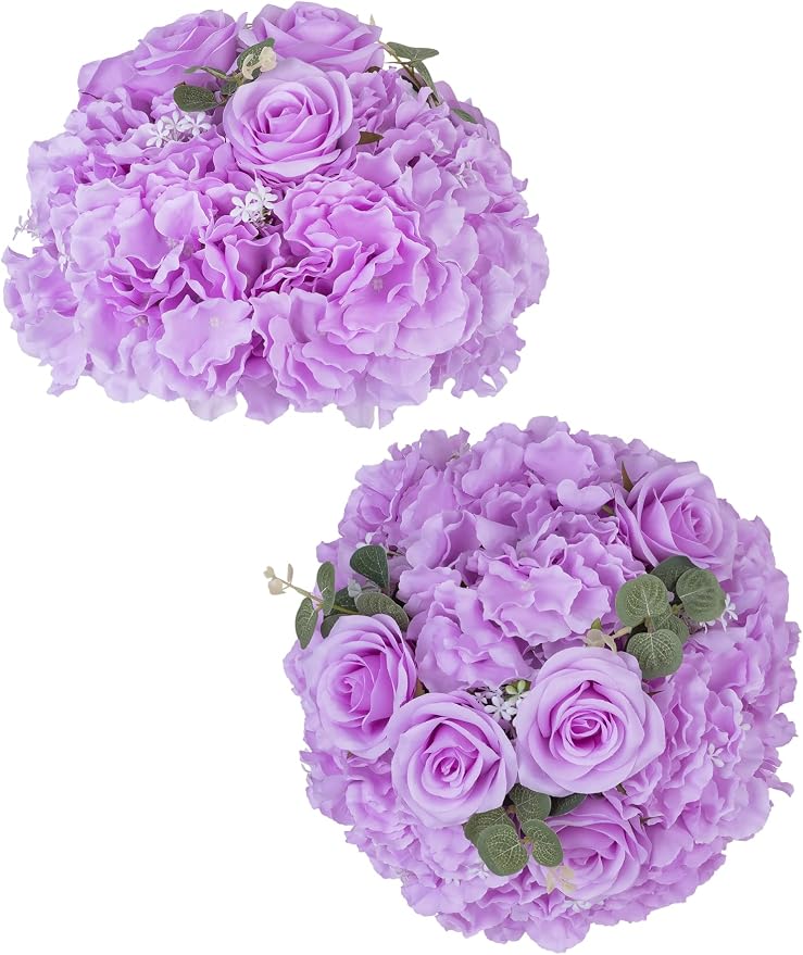 BLOSMON Artificial Flower Balls Wedding Centerpieces 2 Pcs 11.8" Lilac Fake by Blosmon