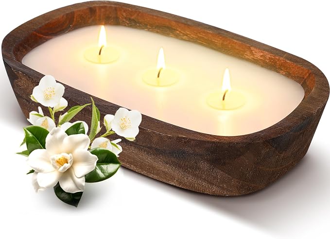 Threlaco 1 Pack 10 Inch Wood Dough Bowl Candles Home Rustic Dough Bowl Soy by Threlaco