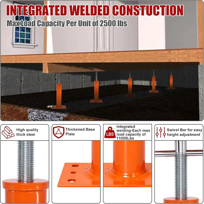 2 Pack House Jacks for Leveling, 10.8-16.5 in Height Adjustable, Steel | Screw - Image 4