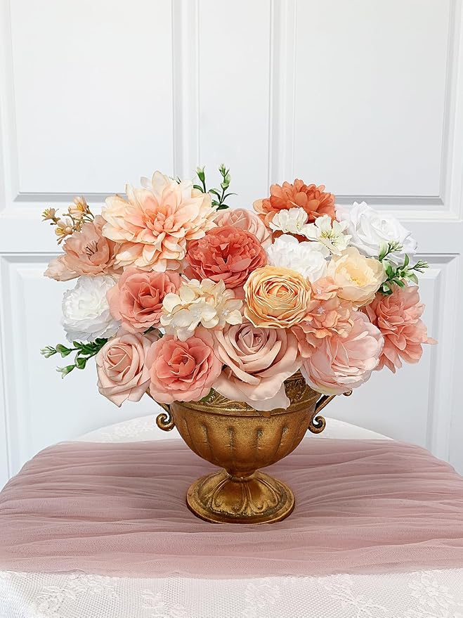 FACINOC Roses Artificial Flowers Orange Fake Flower - Image 6