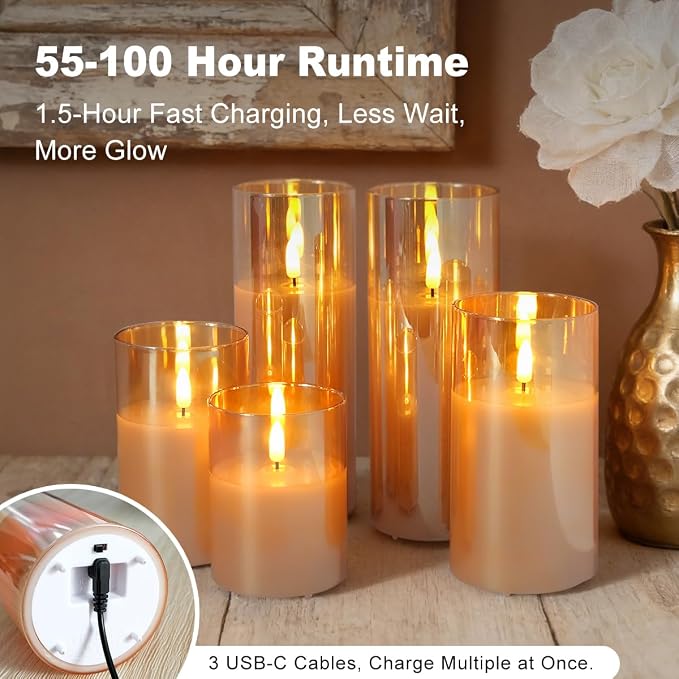 LEDHOLYT Rechargeable Flameless Candles, Realistic Flickering LED Flameless - Image 3