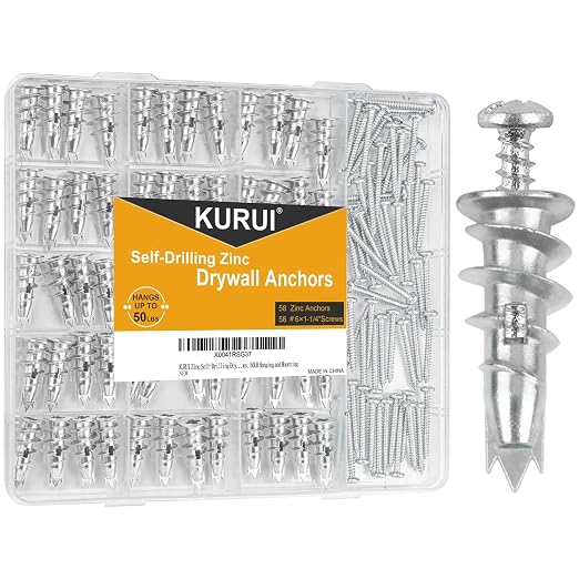 Metal Self Drilling Drywall Anchors, 58 Heavy Duty Sheetrock Anchors + 58#6 x by KURUI