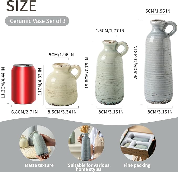 Ceramic Vase Set of 3 | Neutral Vase Home Decor - Image 2