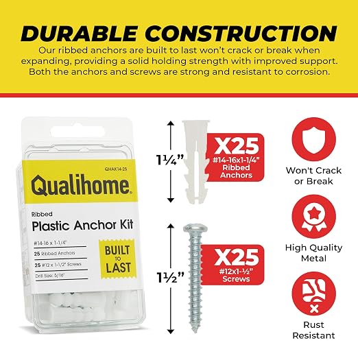 Qualihome Drywall Anchors and Screws Kit – 25 Anchors & 25 Screws - Image 4