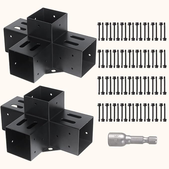 2 Pcs 4"x 4" Pergola Brackets Post | 4-Way 90° Right Angle Corner Bracket|DIY by AXWHYS