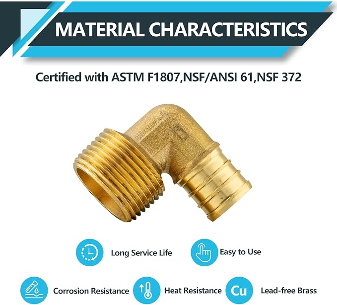 10Pack Seelink PEX Fittings, Pex 3/4" x 1/2" Male Threaded NPT Elbow | Brass - Image 3