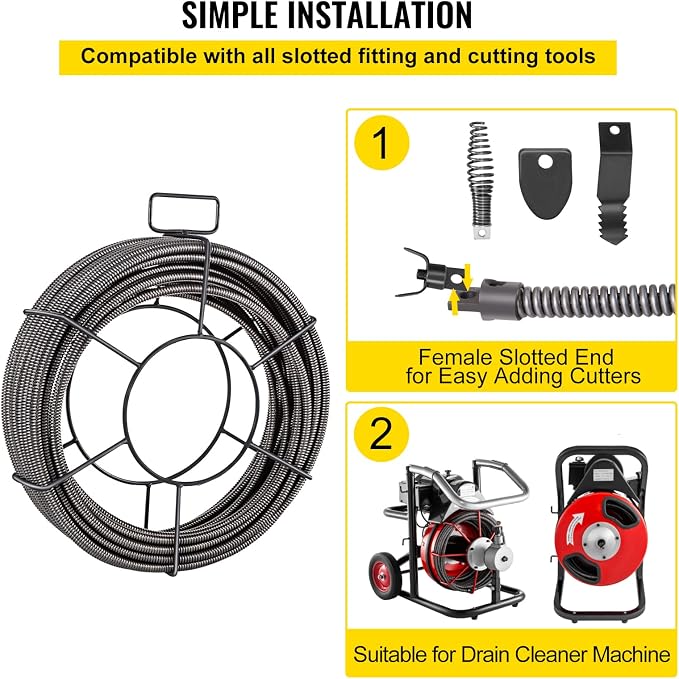 VEVOR Drain Cleaning Cable 100 ft x 1/2 inch Solid Core Cable Sewer Cable - Image 6