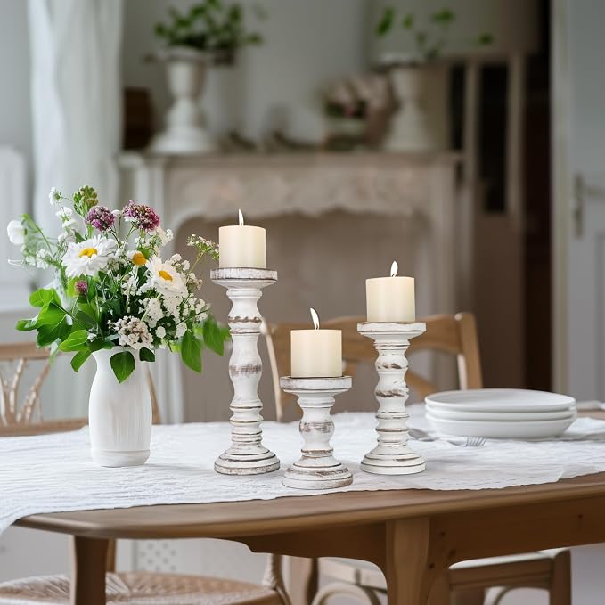 Candle Holder for Pillar Candle Set of 3, Farmhouse Wood Candle Holder - Image 7