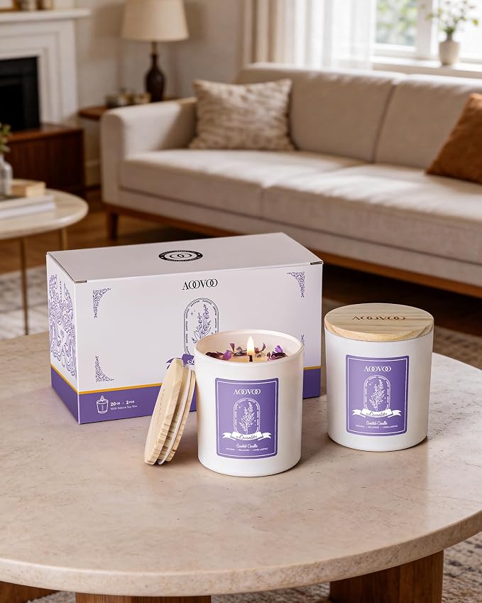 AOOVOO Lavender Scented Candle Set 2 Pack - Image 8