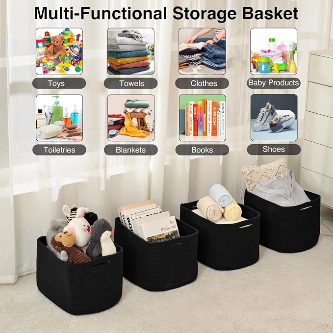ICERZCZ Storage Baskets for Organizing & Shelves, Woven Cotton Rope - Image 4