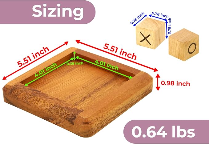 BSIRI Pushing Me Wooden Tic Tac Toe Game- Tabletop Board Games - Image 4