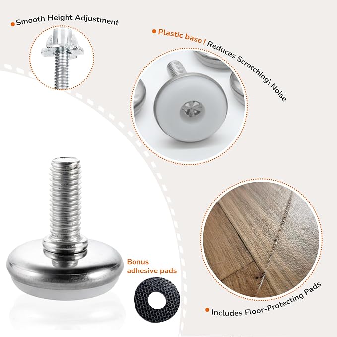Adjustable Leveling Feet Kit – 5/16" Heavy Duty Furniture Levelers Legs - Image 3