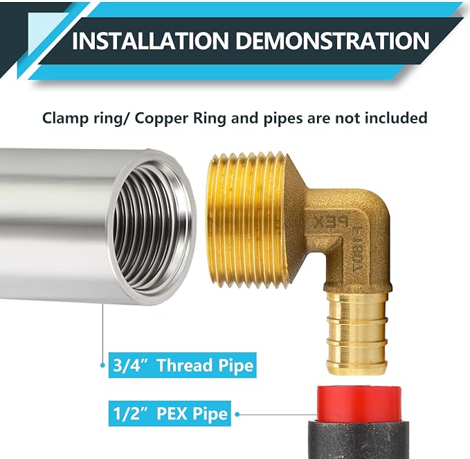 30Pack Seelink PEX Fittings, Pex 1/2" x 3/4" Male Threaded NPT Elbow | Brass - Image 4