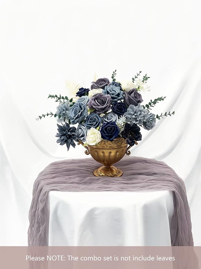 FACINOC Roses Artificial Flowers Dusty Blue Bouquet Fake Flower - Image 3
