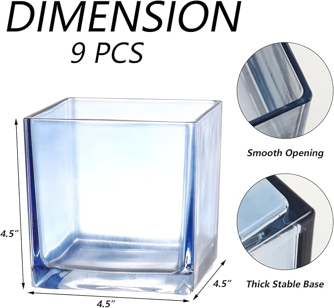 Square Glass Vases Set of 9, Square Vase - Image 7