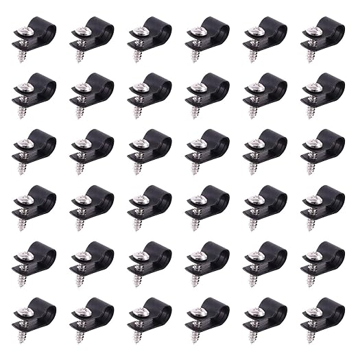 Swpeet 60 Pack Black 5/16 Inch Nylon Plastic R-Type Cable Clips Clamp Kit by Swpeet