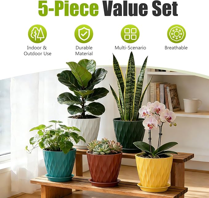 8 Inch Plastic Plant Pots, Planters - Image 2
