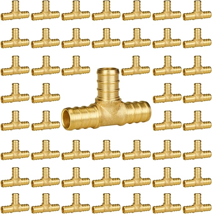50-Pack 1/2 Inch PEX Tee Fittings | Brass by SUNGATOR